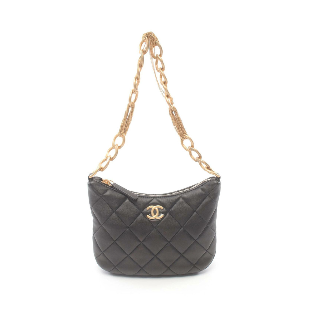 Chanel Matelasse Shoulder Bag Lambskin Sheepskin Leather Black